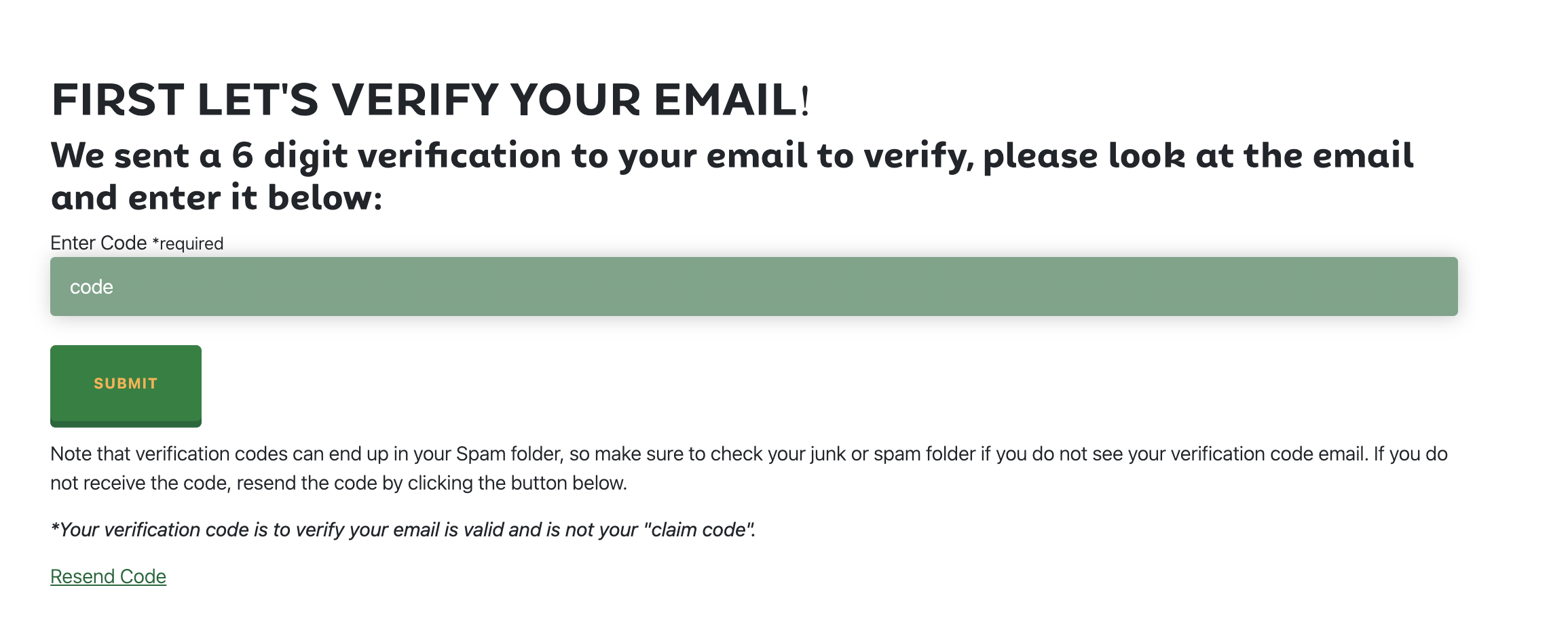 verify email form